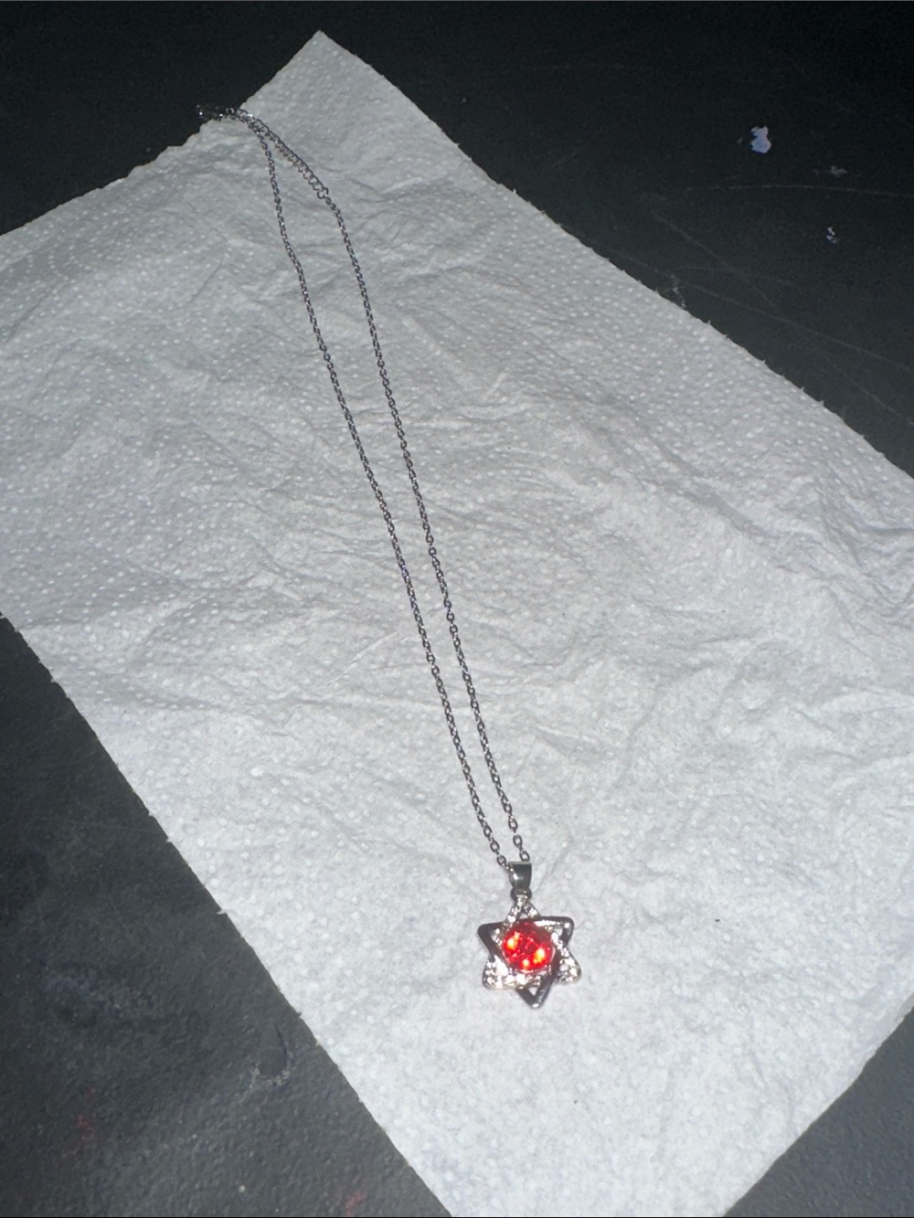 Silver Star Pendant Necklace with Red Gem
